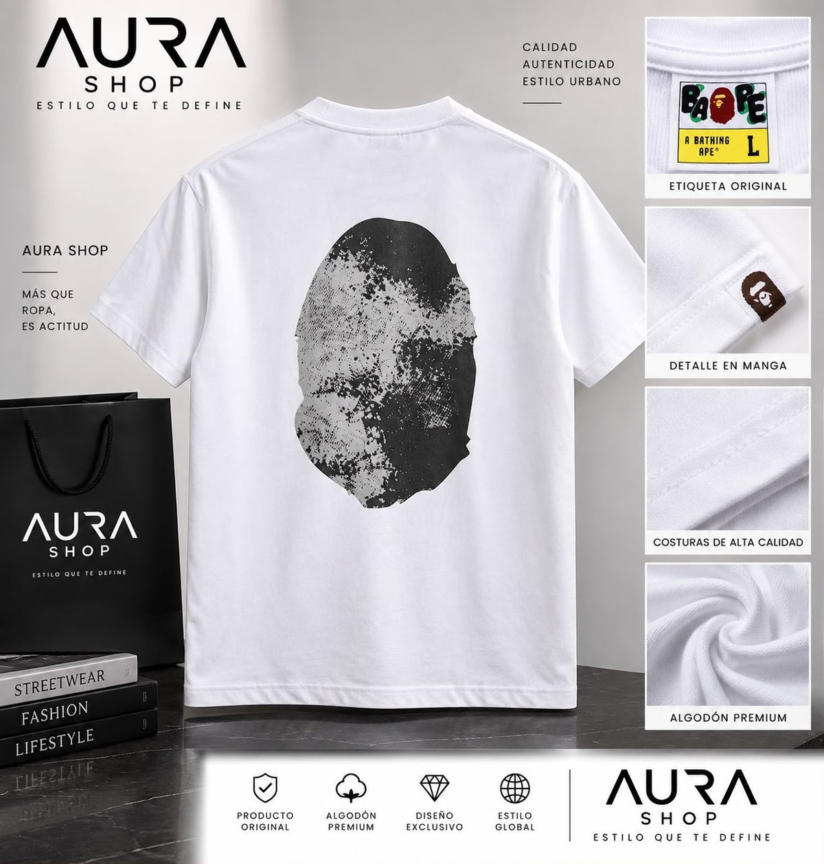 Camiseta Ape Head Blanca Streetwear