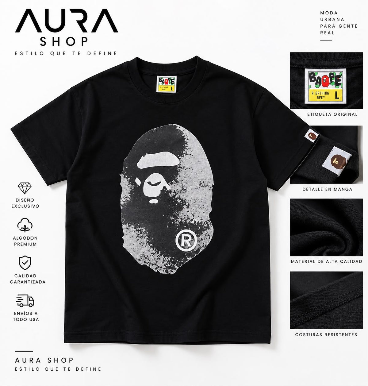 Camiseta Ape Head Negra Streetwear
