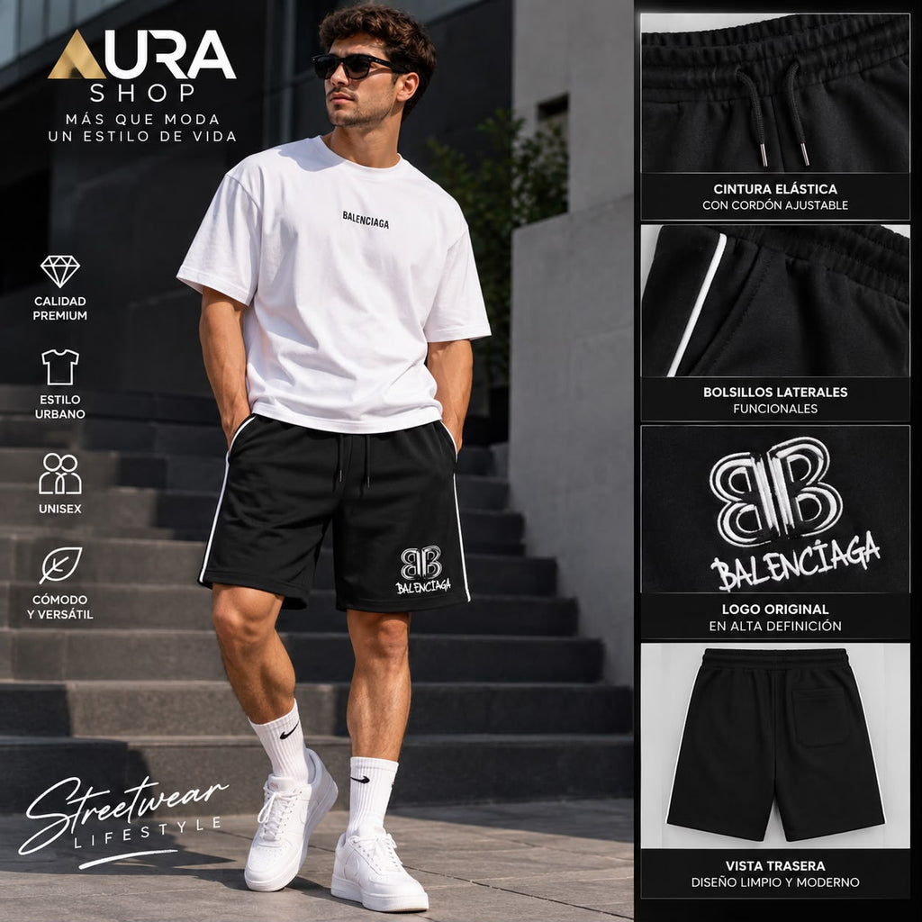 Pantaloneta Negra BALENCIA Logo Streetwear