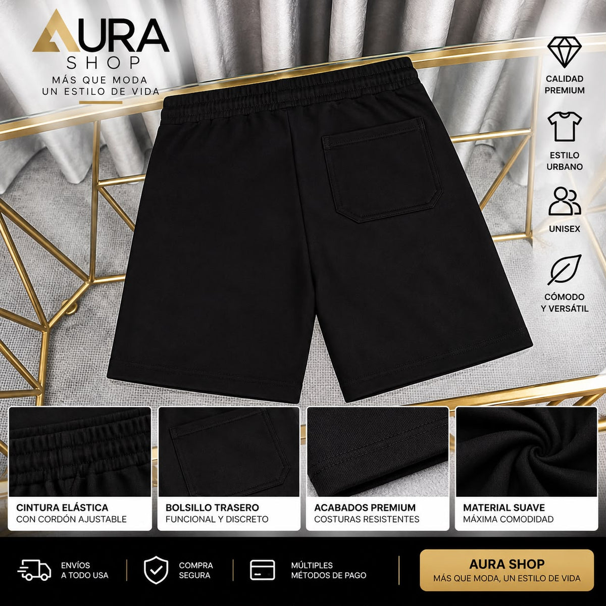 Pantaloneta Negra BALENCIA Logo Streetwear