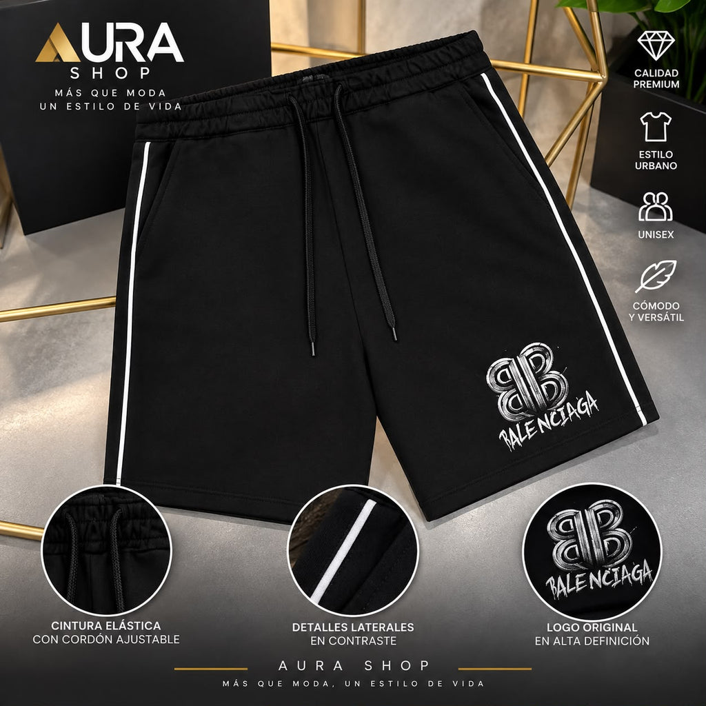 Pantaloneta Negra BALENCIA Logo Streetwear