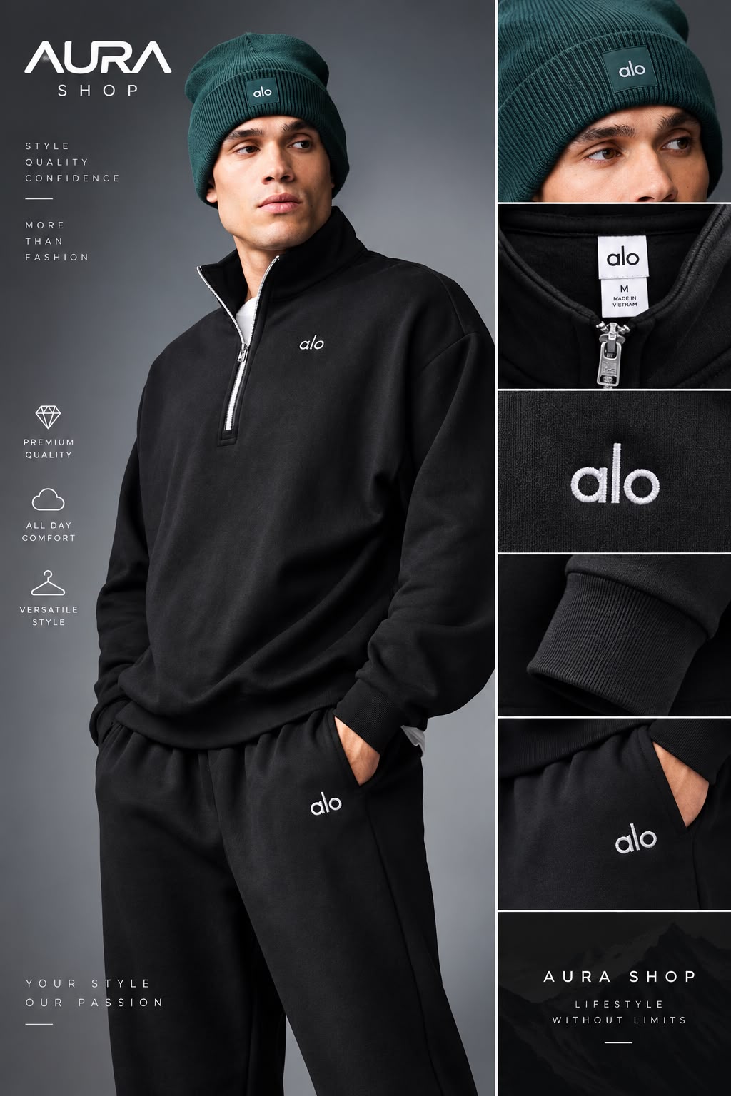 ALO Serenity Wide Leg Sweatpant – Black