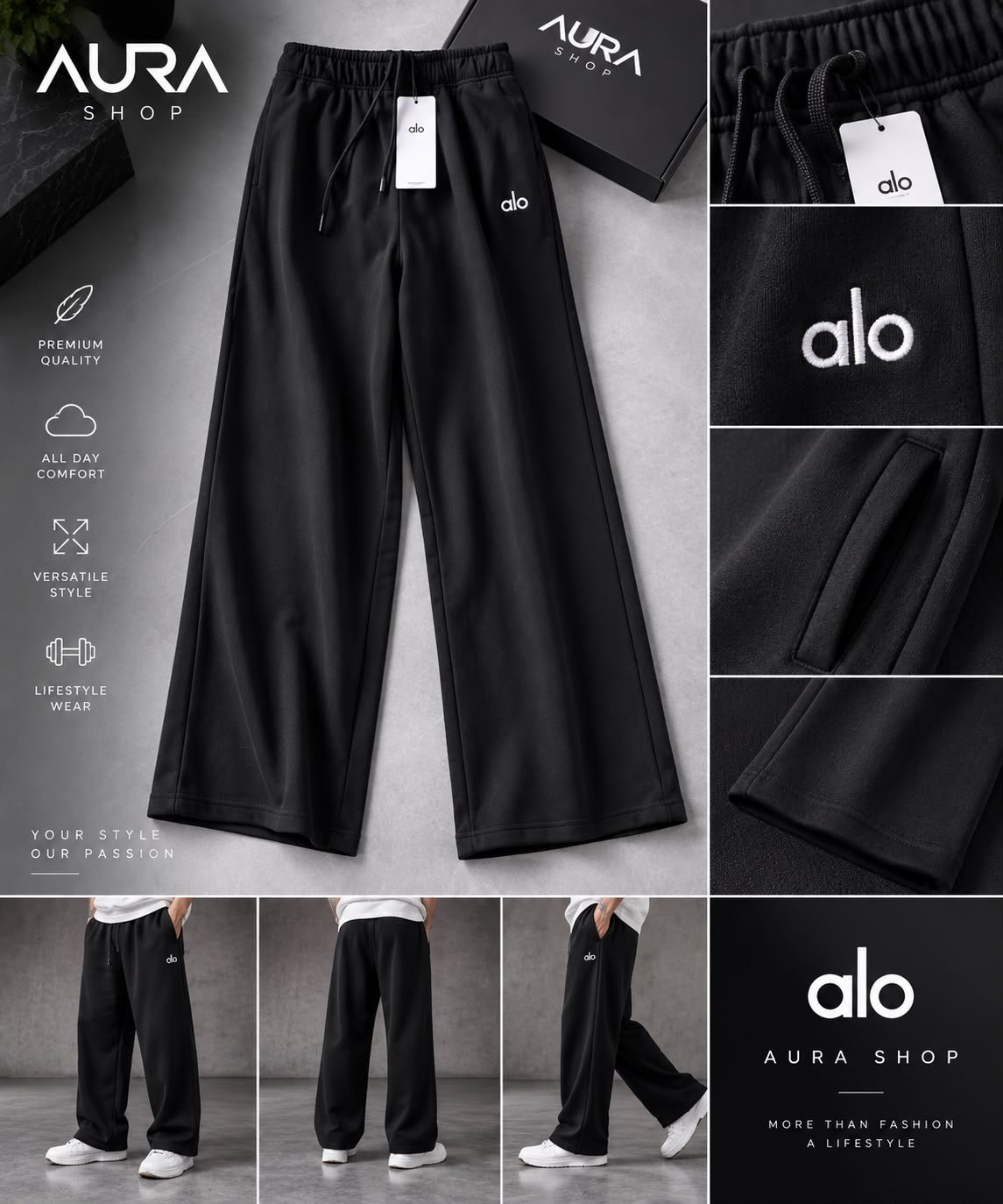 ALO Serenity Wide Leg Sweatpant – Black