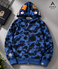 BAPE Color Camo Tiger Shark Wide Full Zip Double Hoodie – Navy