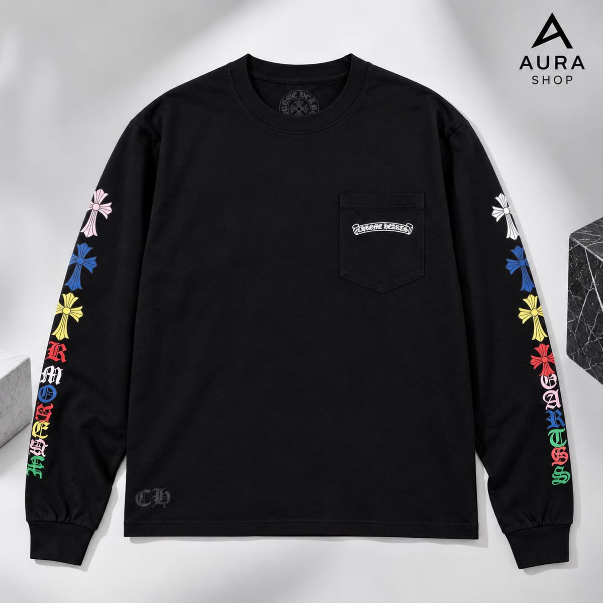 Chrome Hearts Multi Color Cross Cemetery Long Sleeve T-Shirt – Black