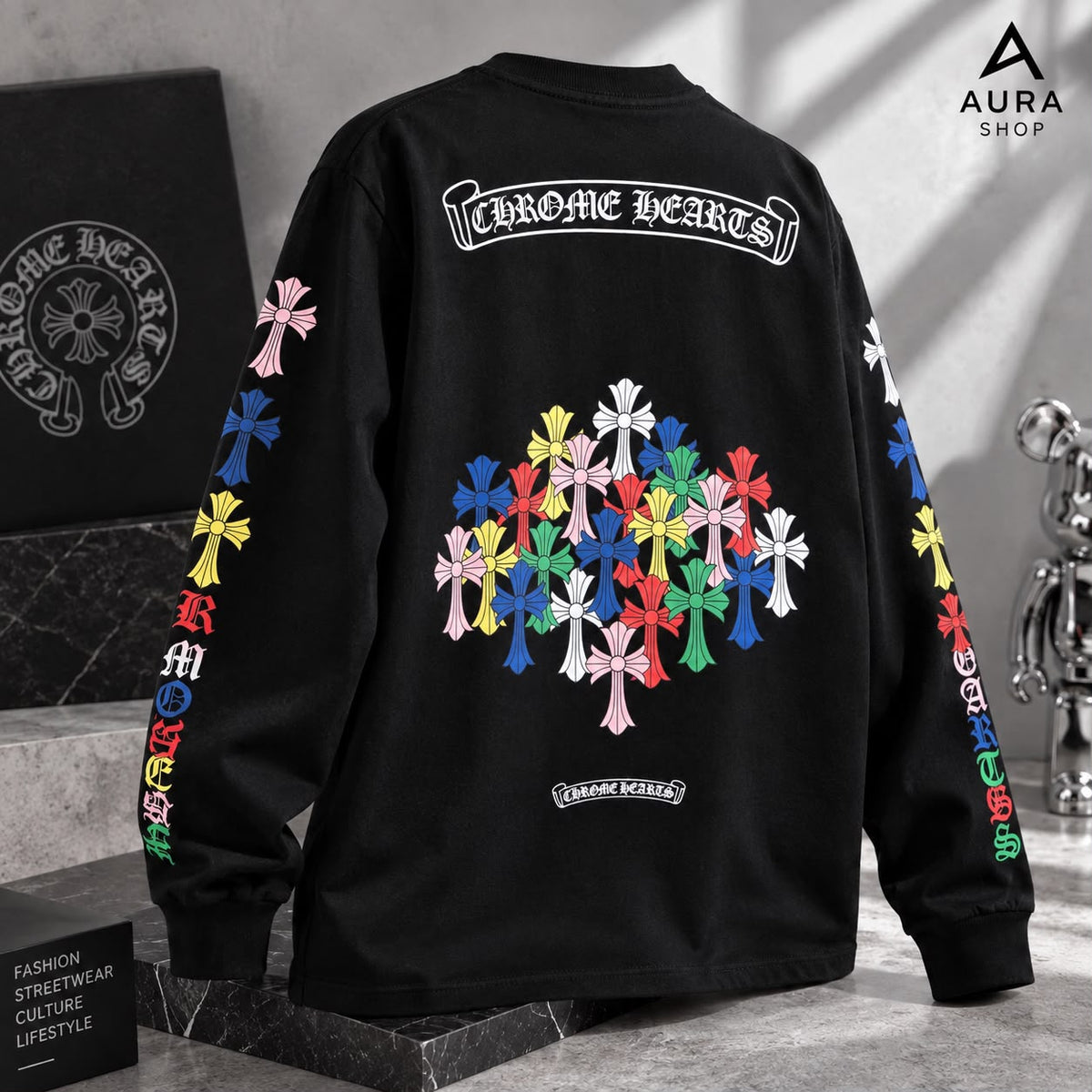 Chrome Hearts Multi Color Cross Cemetery Long Sleeve T-Shirt – Black