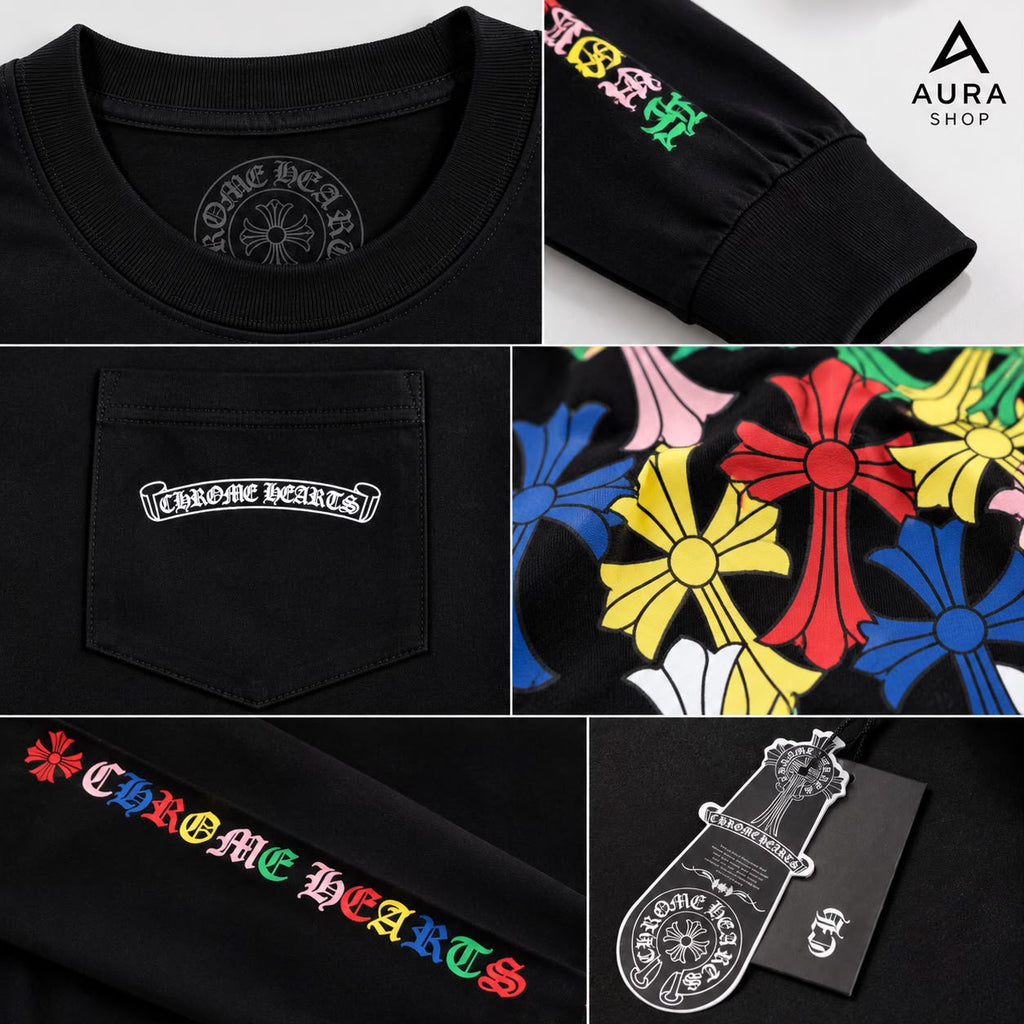 Chrome Hearts Multi Color Cross Cemetery Long Sleeve T-Shirt – Black