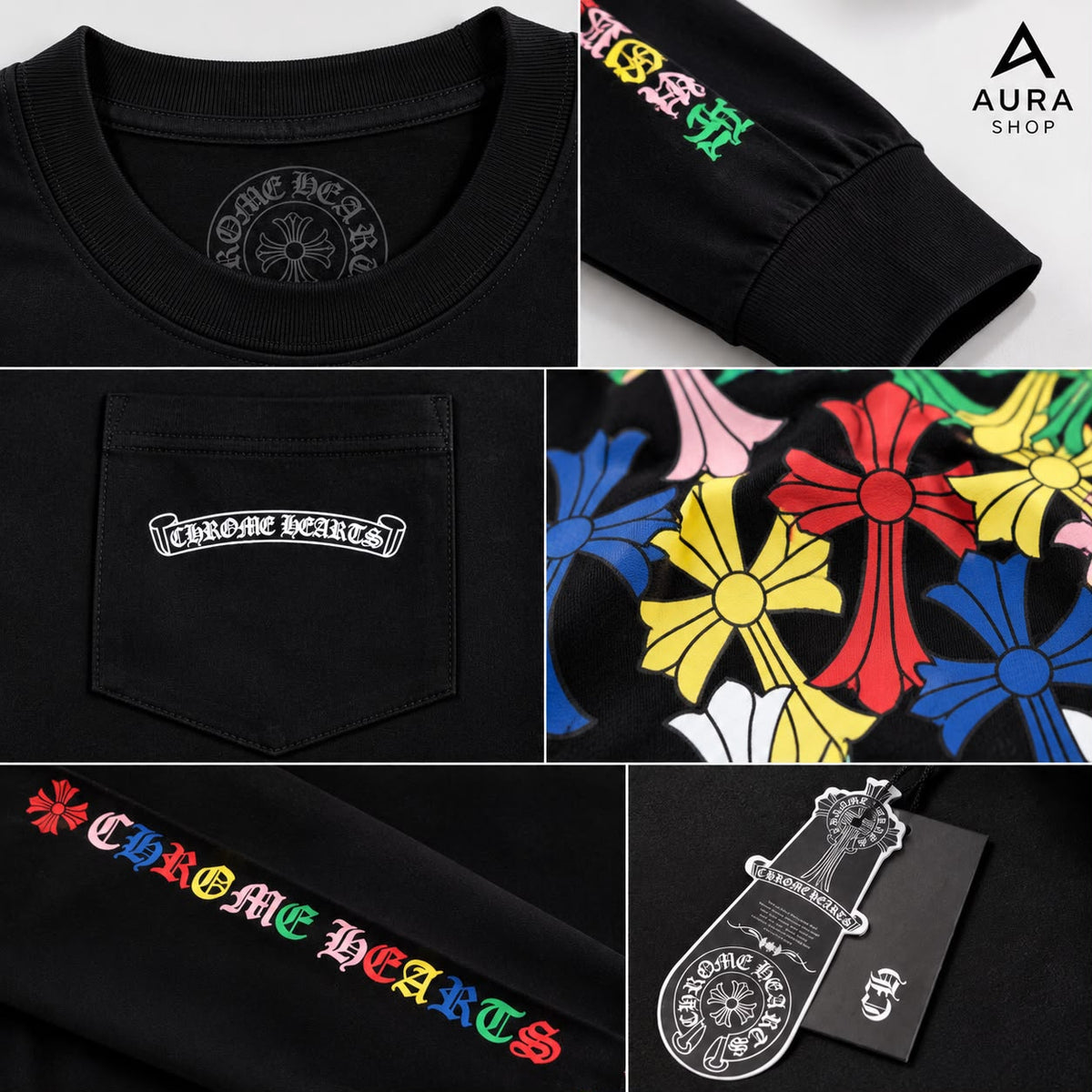 Chrome Hearts Multi Color Cross Cemetery Long Sleeve T-Shirt – Black