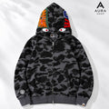 BAPE Color Camo Tiger Shark Wide Full Zip Double Hoodie – Black