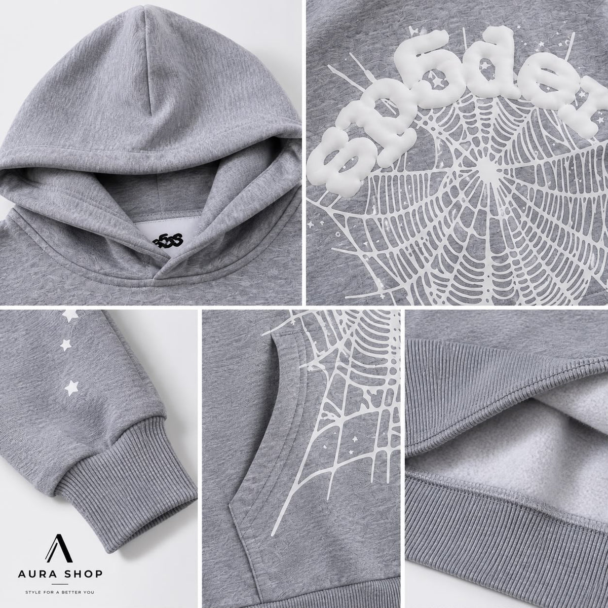 Sp5der OG Web Hoodie – Heather Grey