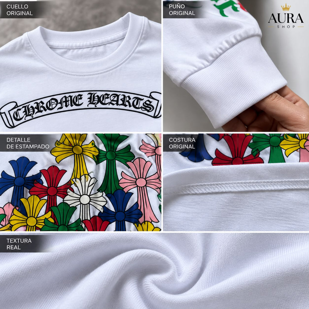 Chrome Hearts Multi Color Cross Cemetery Long-Sleeve T-Shirt – White