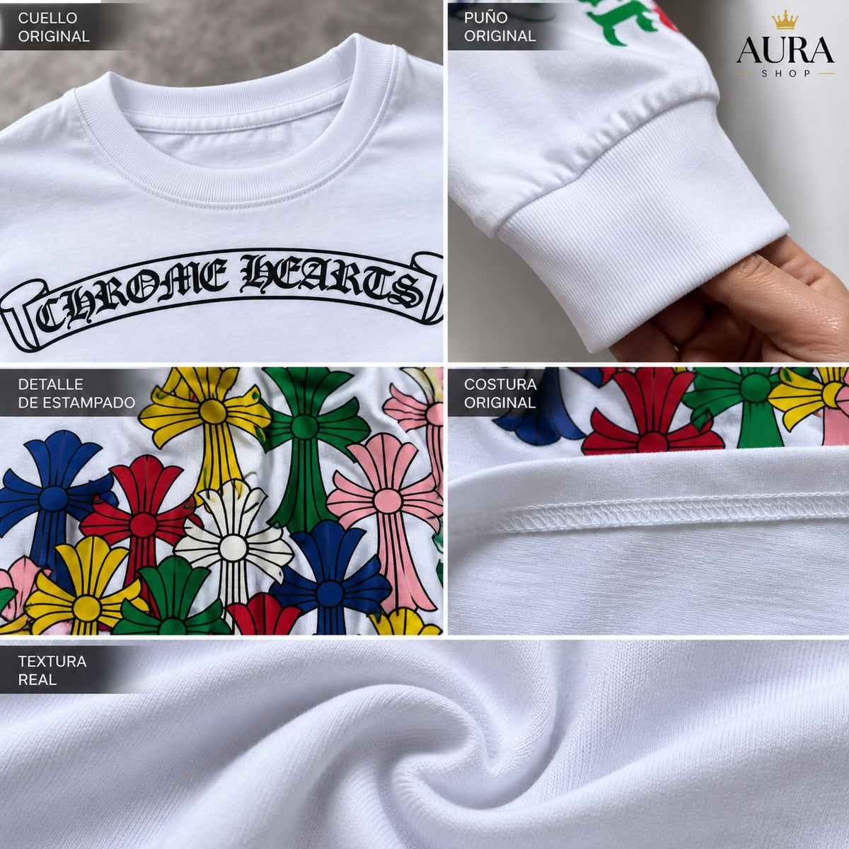 Chrome Hearts Multi Color Cross Cemetery Long-Sleeve T-Shirt – White