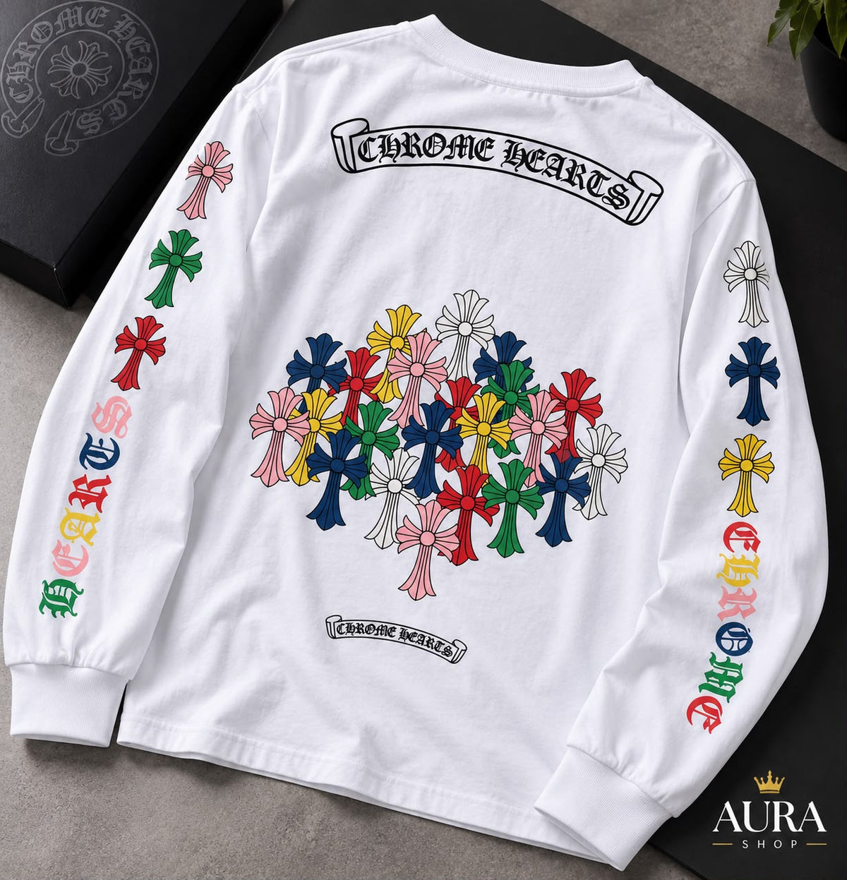 Chrome Hearts Multi Color Cross Cemetery Long-Sleeve T-Shirt – White