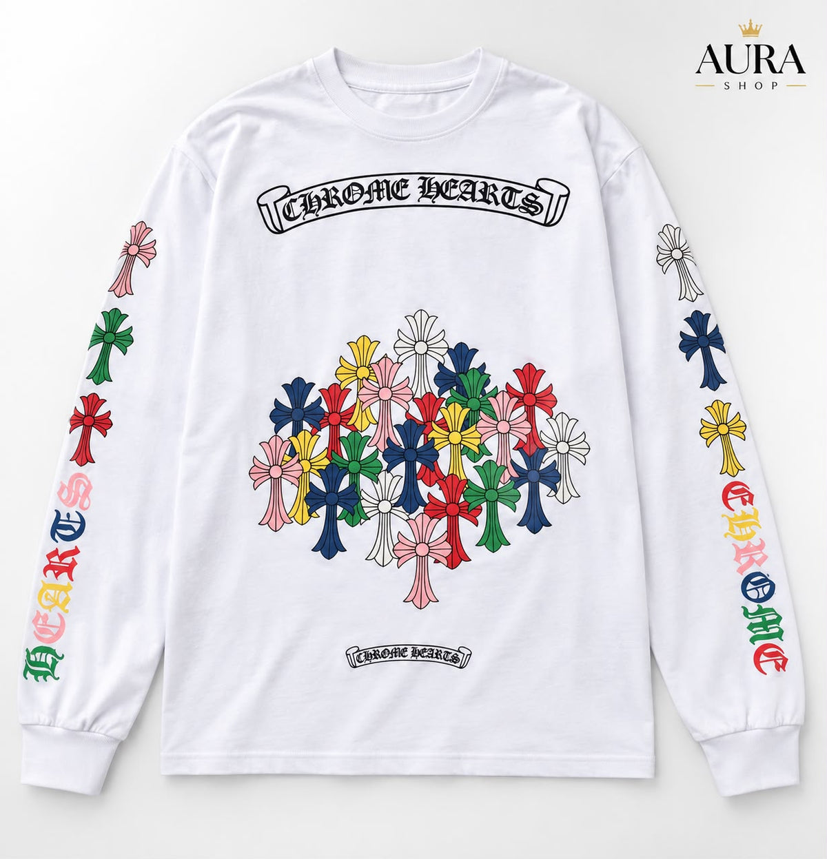 Chrome Hearts Multi Color Cross Cemetery Long-Sleeve T-Shirt – White