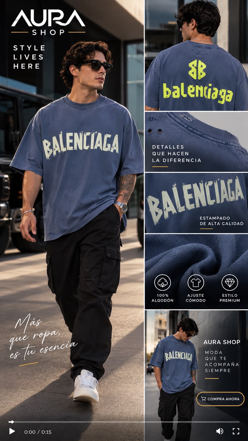Oversized Graphic T-Shirt – Washed Blue BALENCIAGA