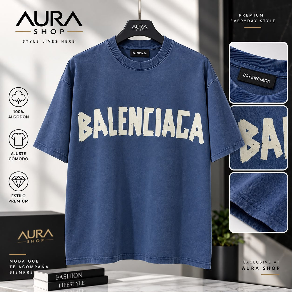Oversized Graphic T-Shirt – Washed Blue BALENCIAGA