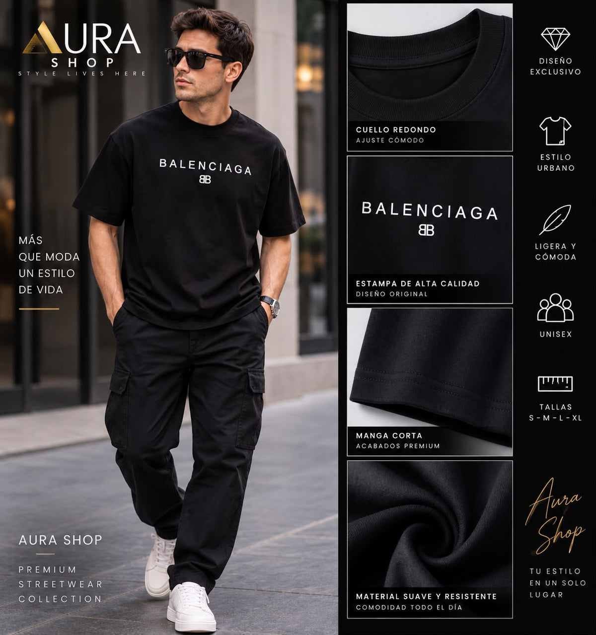 Camiseta Negra Streetwear BALENCIAGA