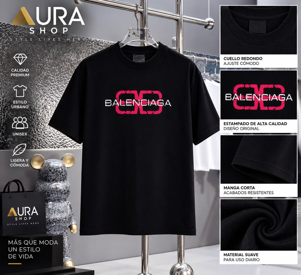 Camiseta Negra BALENCIA con Stencil Streetwear