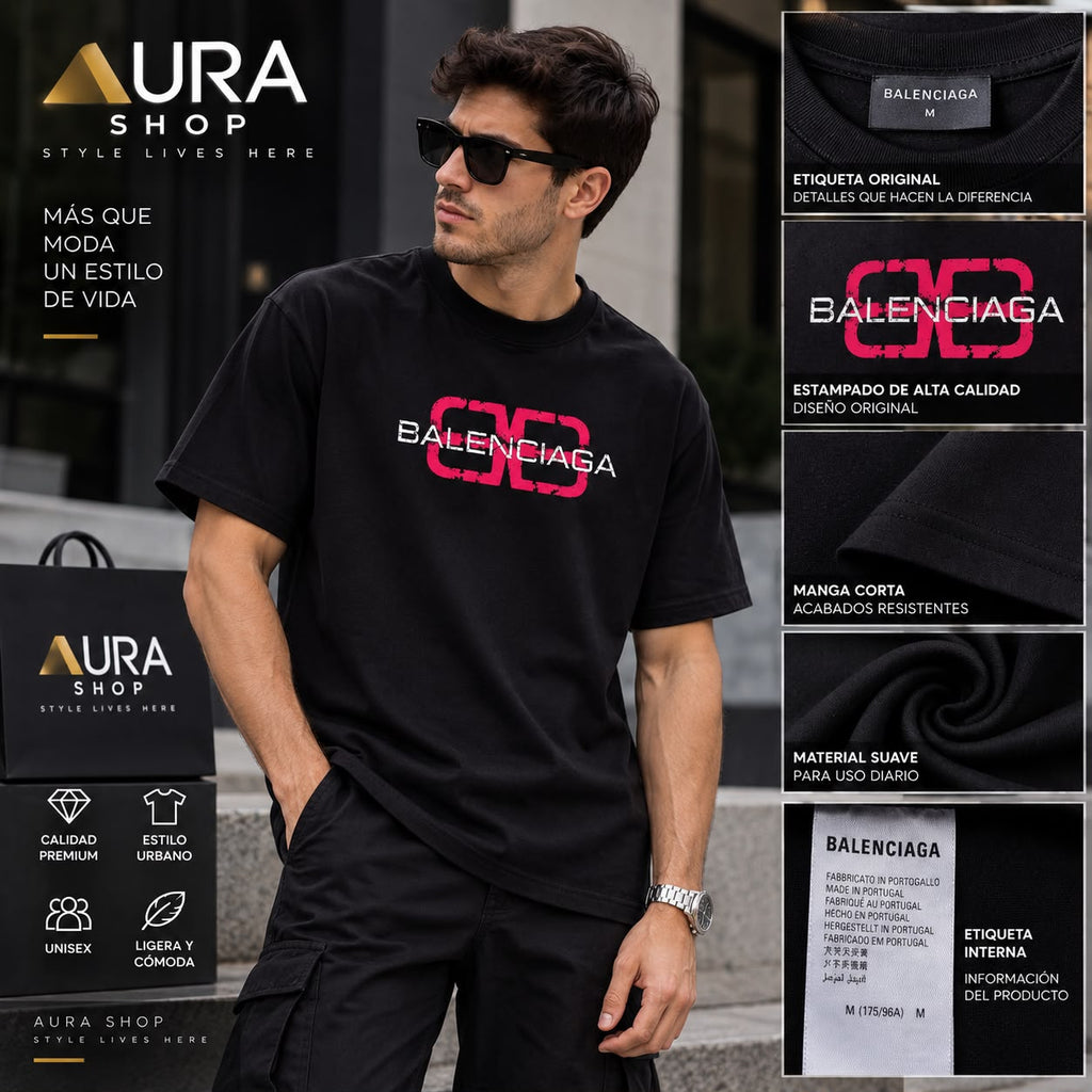 Camiseta Negra BALENCIA con Stencil Streetwear