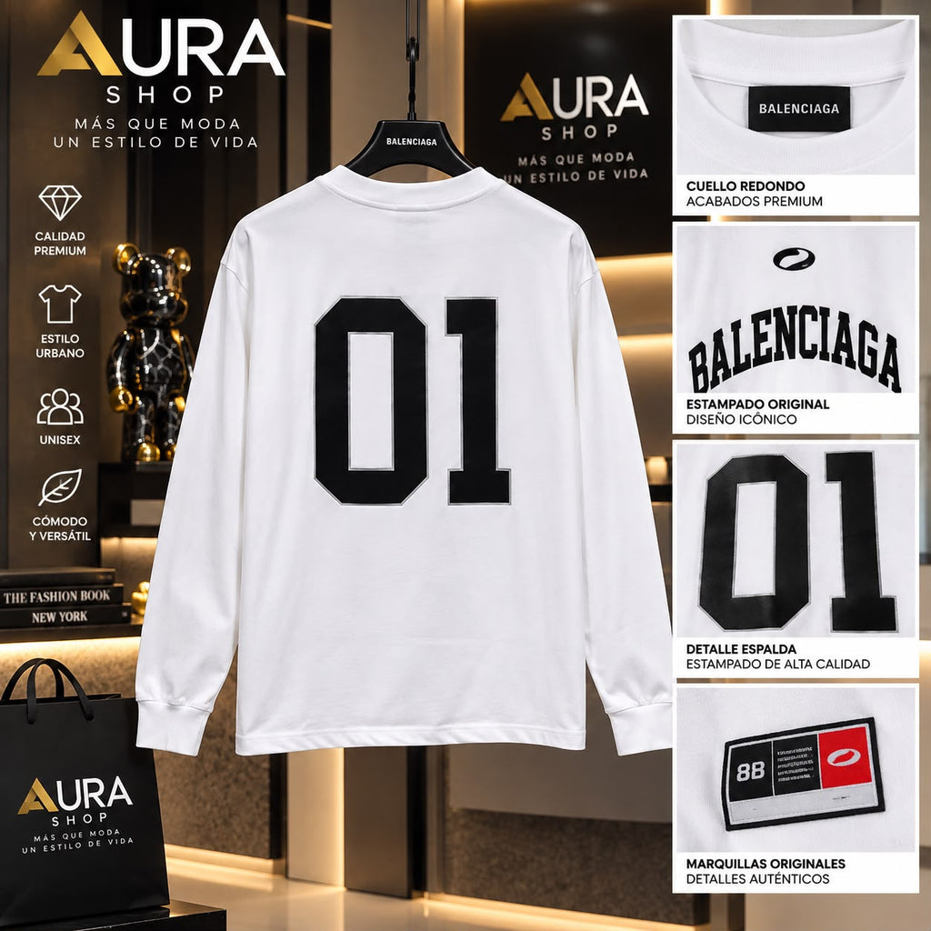 Camiseta Blanca Manga Larga 01 Arch Logo Streetwear