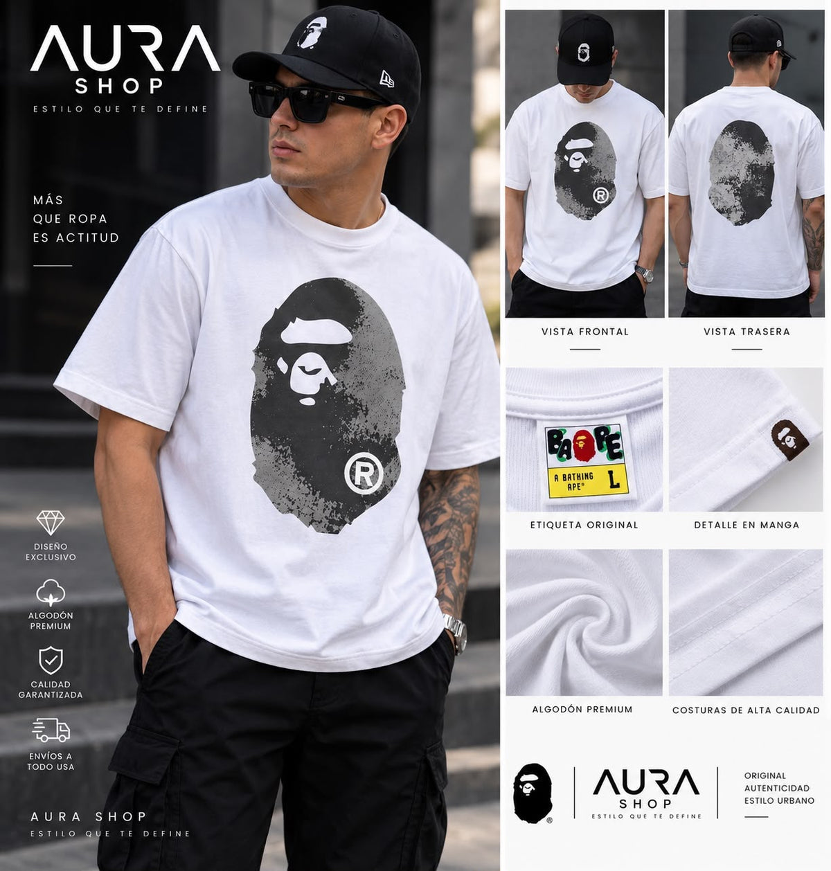 Camiseta Ape Head Blanca Streetwear